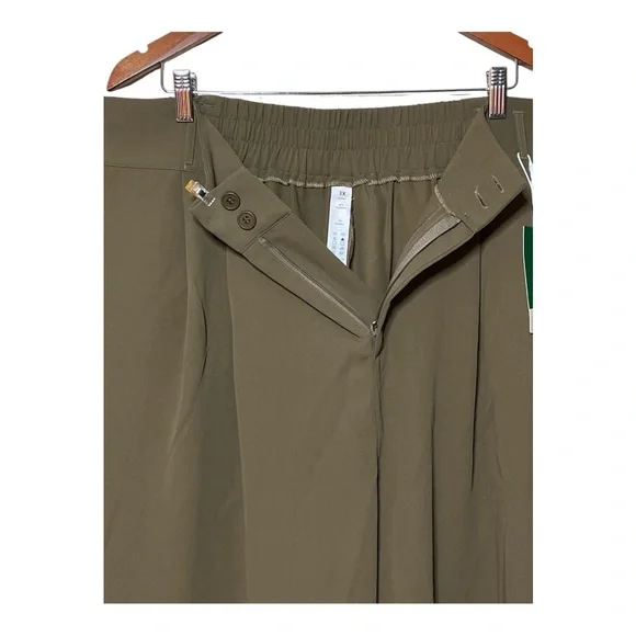 HALARA High Waisted Button Zipper Side Pocket Shirred Straight Leg Work Pants - Picture 3 of 6